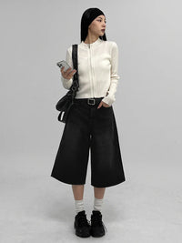 Acubi Washed Black Bermuda Denim Shorts Jorts — dettaglio della stampa
