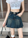 Y2K Aesthetic Mini Pleated Denim Skirt