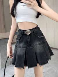 Aesthetic Mini Pleated Denim Skirt — vista posteriore