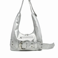 Aged Leather Belted Handbag — vista laterale