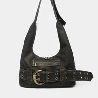 Aged Leather Belted Handbag — dettaglio