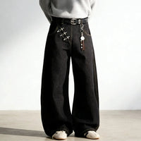 Airplane Button Design Black Baggy Barrel Jeans — vista laterale