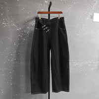 Airplane Button Design Black Baggy Barrel Jeans — in alternativa
