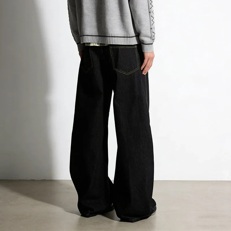 Airplane Button Design Black Baggy Barrel Jeans — dettaglio