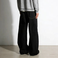 Airplane Button Design Black Baggy Barrel Jeans — dettaglio