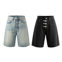 Airplane Clip Denim Shorts Jorts — vista frontale