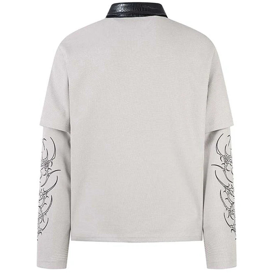 "All My Love" Graphic Mock Layered Long Sleeve Polo Shirt Top — in alternativa