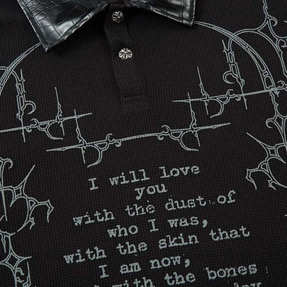 "All My Love" Graphic Mock Layered Long Sleeve Polo Shirt Top — vista laterale