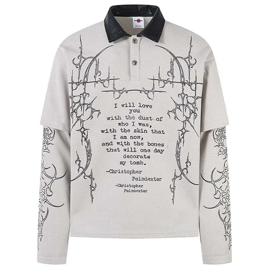 "All My Love" Graphic Mock Layered Long Sleeve Polo Shirt Top — vista frontale