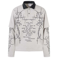 "All My Love" Graphic Mock Layered Long Sleeve Polo Shirt Top — vista frontale