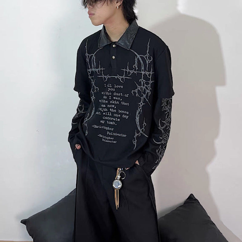 "All My Love" Graphic Mock Layered Long Sleeve Polo Shirt Top — dettaglio