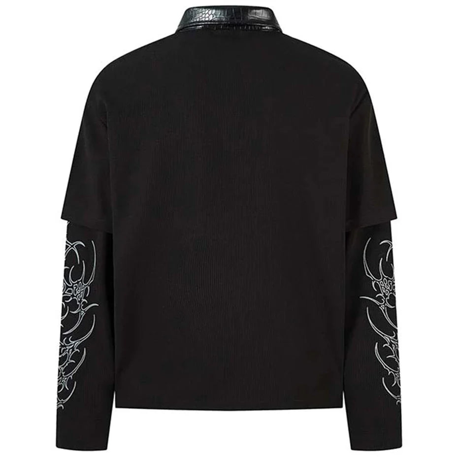 "All My Love" Graphic Mock Layered Long Sleeve Polo Shirt Top — dettaglio della stampa