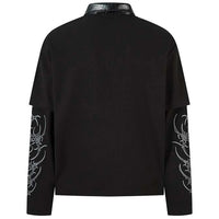 "All My Love" Graphic Mock Layered Long Sleeve Polo Shirt Top — dettaglio della stampa