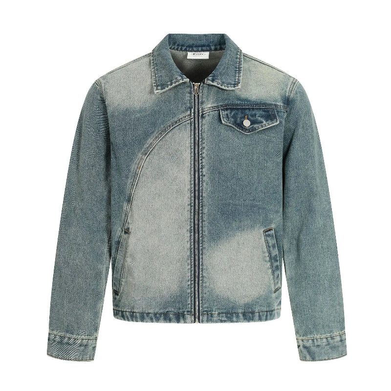 American Washed Distress Denim Jacket — vista frontale