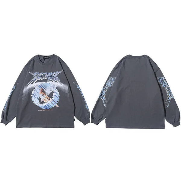 Y2K Angel Ascension Graphic Long Sleeve Top