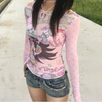 Anime Print Sheer Mesh Top — dettaglio