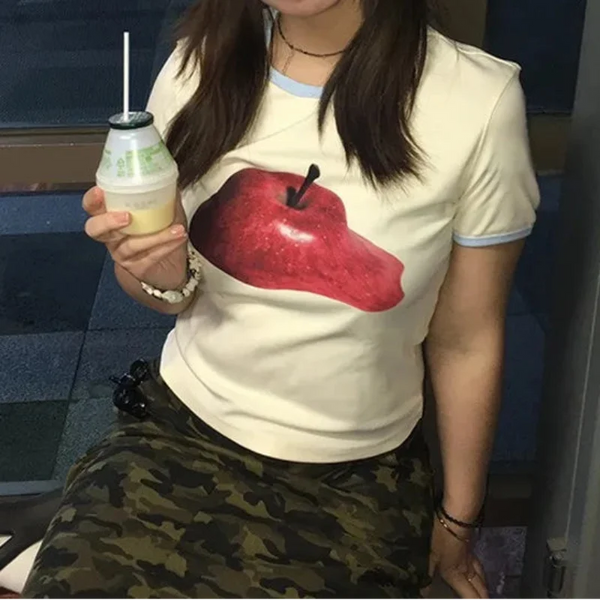 Y2K Apple Print Graphic T Shirt