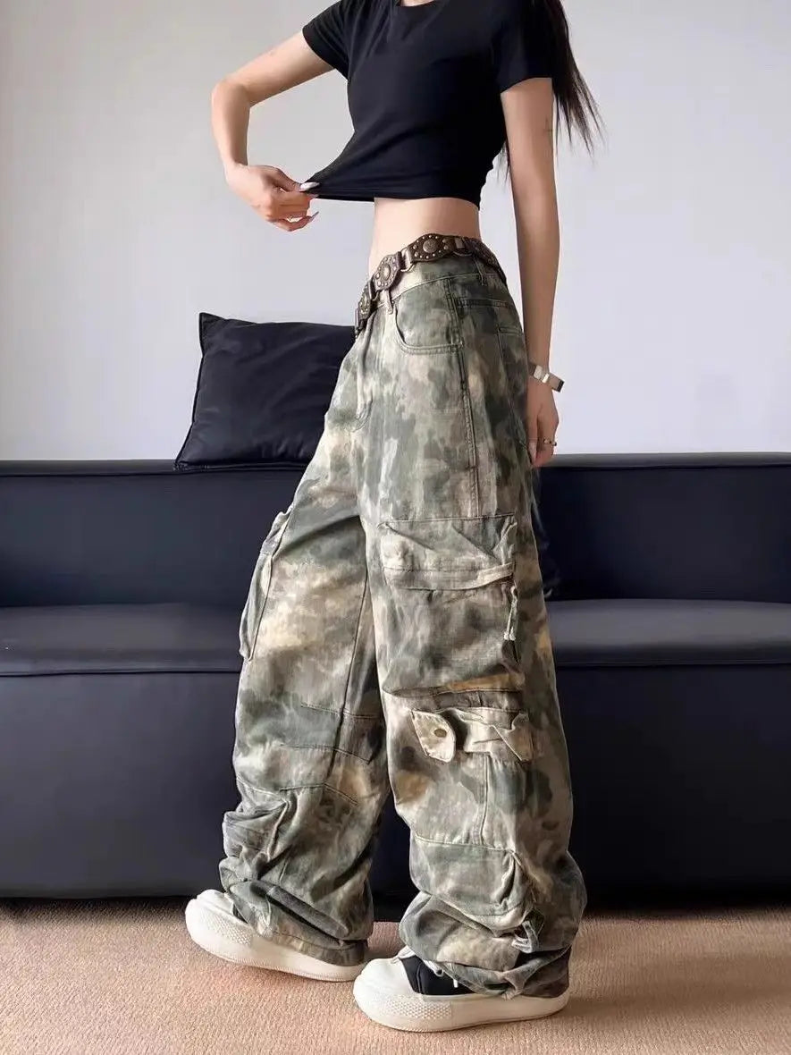 Army Camouflage Baggy Cargo Trousers — dettaglio della stampa