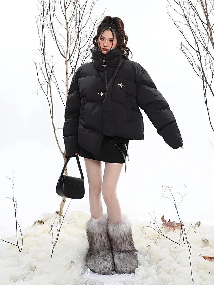 Asymmetric Collared Padded Puffer Jacket Coat — dettaglio