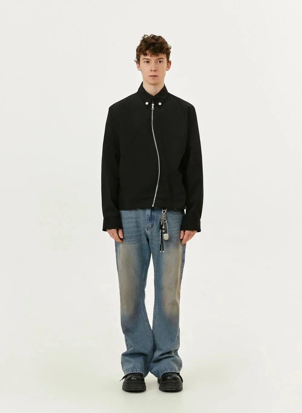 Asymmetrical Diagonal Black Full Zip Up Jacket — dettaglio della stampa
