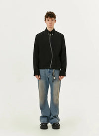 Asymmetrical Diagonal Black Full Zip Up Jacket — dettaglio della stampa