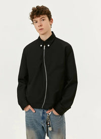 Asymmetrical Diagonal Black Full Zip Up Jacket — vista posteriore