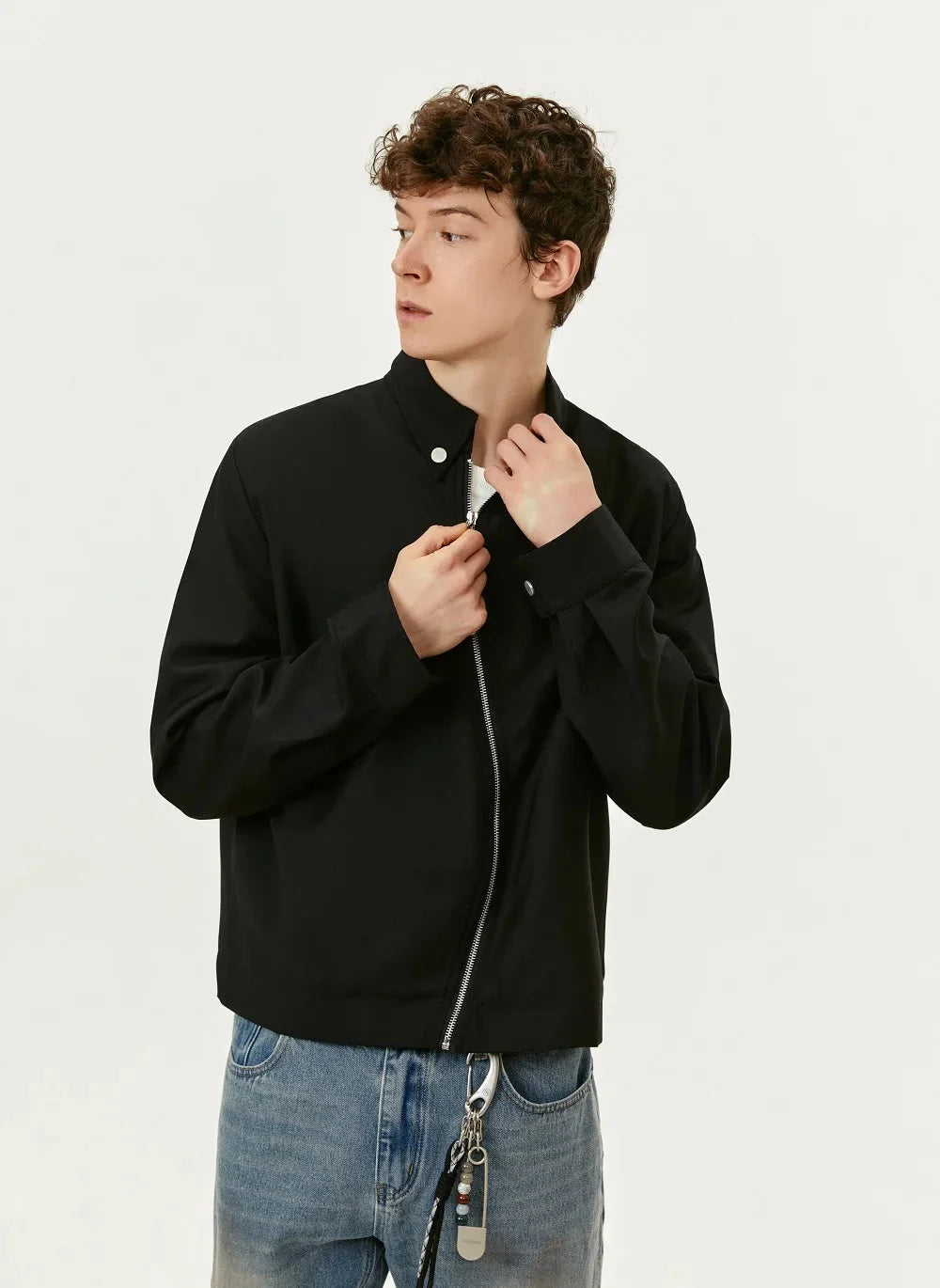Asymmetrical Diagonal Black Full Zip Up Jacket — dettaglio