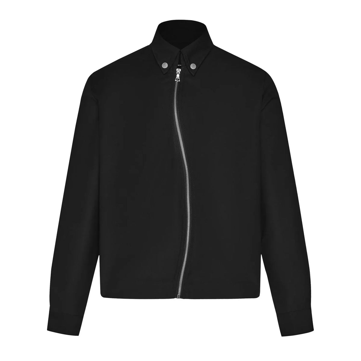 Asymmetrical Diagonal Black Full Zip Up Jacket — vista frontale