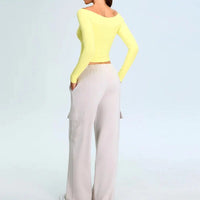 Athleisure Off Shoulder Long Sleeve Crop Top — dettaglio del tessuto