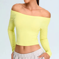 Athleisure Off Shoulder Long Sleeve Crop Top — dettaglio