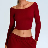 Athleisure Off Shoulder Long Sleeve Crop Top — dettaglio della stampa