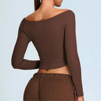 Athleisure Off Shoulder Long Sleeve Crop Top — vista completa