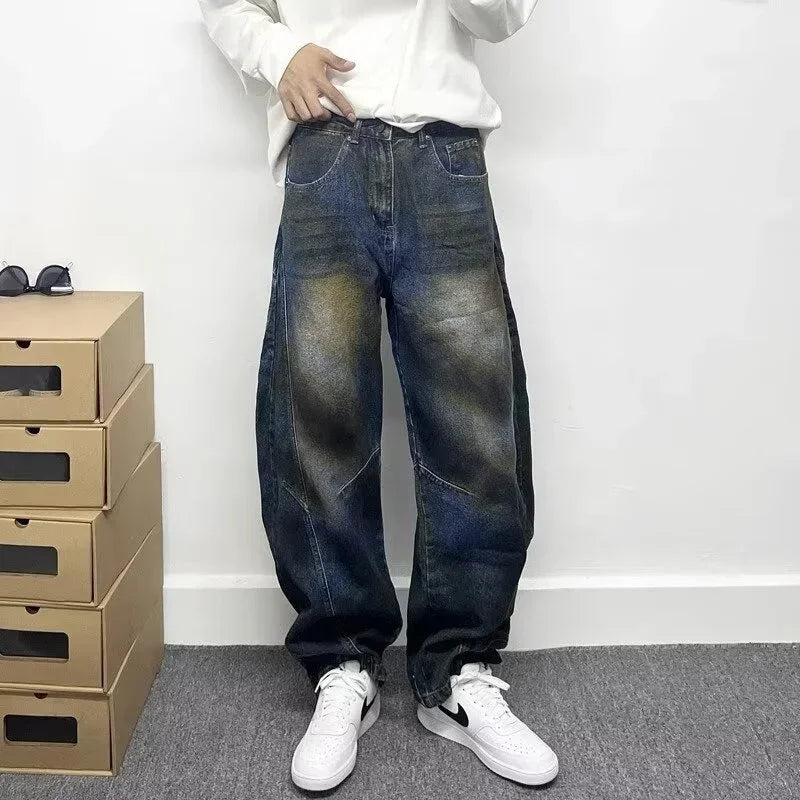 Autumn Graffiti Painted Wide Leg Baggy Jeans — vista frontale
