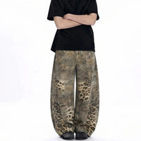 Avant Garde Leopard Print Oversized Wide Leg Barrel Jeans — vista posteriore