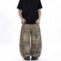 Avant Garde Leopard Print Oversized Wide Leg Barrel Jeans — dettaglio