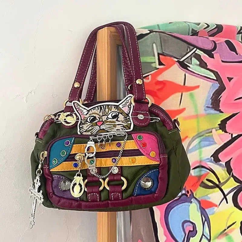 Babes Cat Leather Handbag — vista laterale