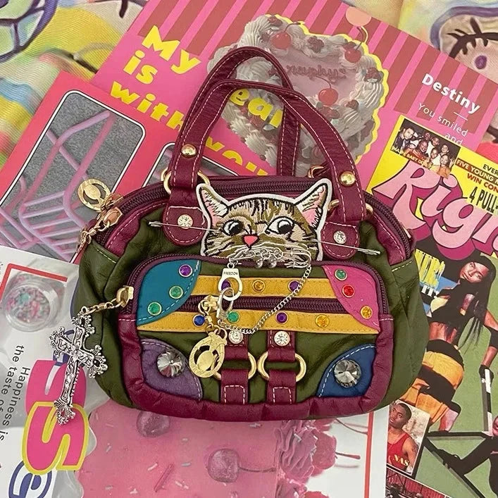 Babes Cat Leather Handbag — vista frontale