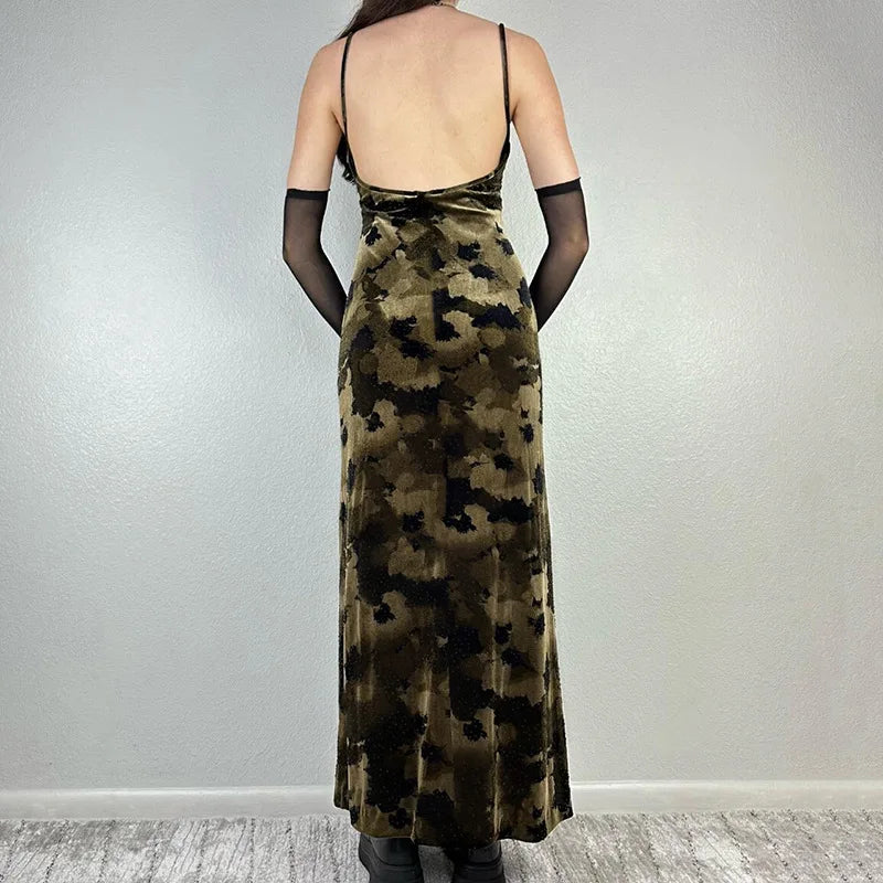 Backless Floral Maxi Dress — dettaglio della stampa