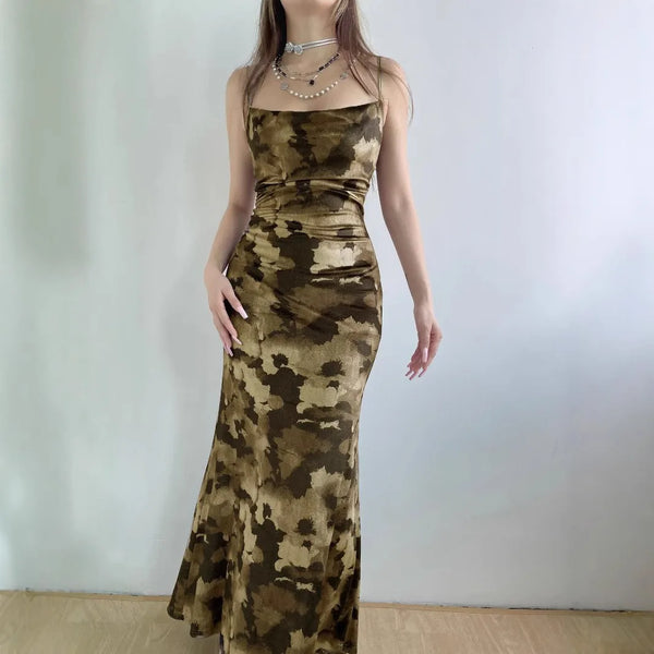 Y2K Backless Floral Maxi Dress