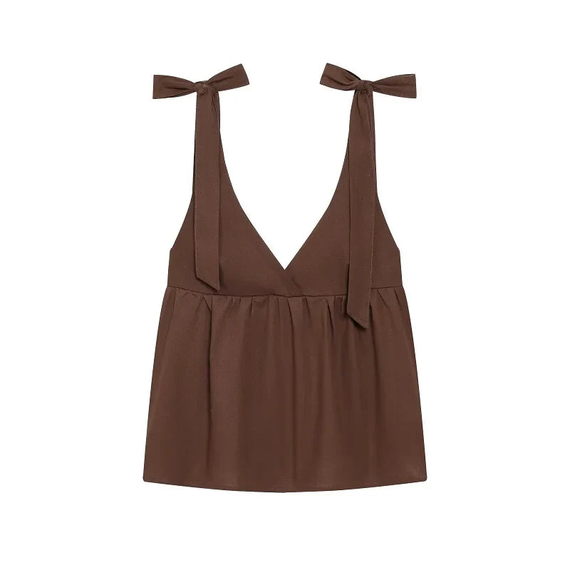Backless Halter Low Cut Cami Top — vista frontale