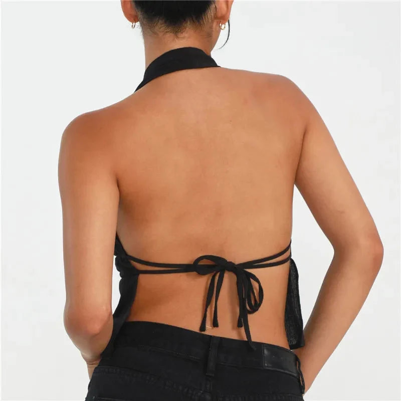 Backless V Neck Halter Tank Top — vista laterale