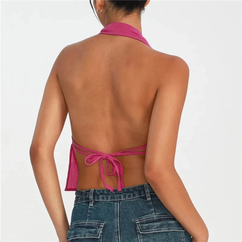 Backless V Neck Halter Tank Top — dettaglio del tessuto