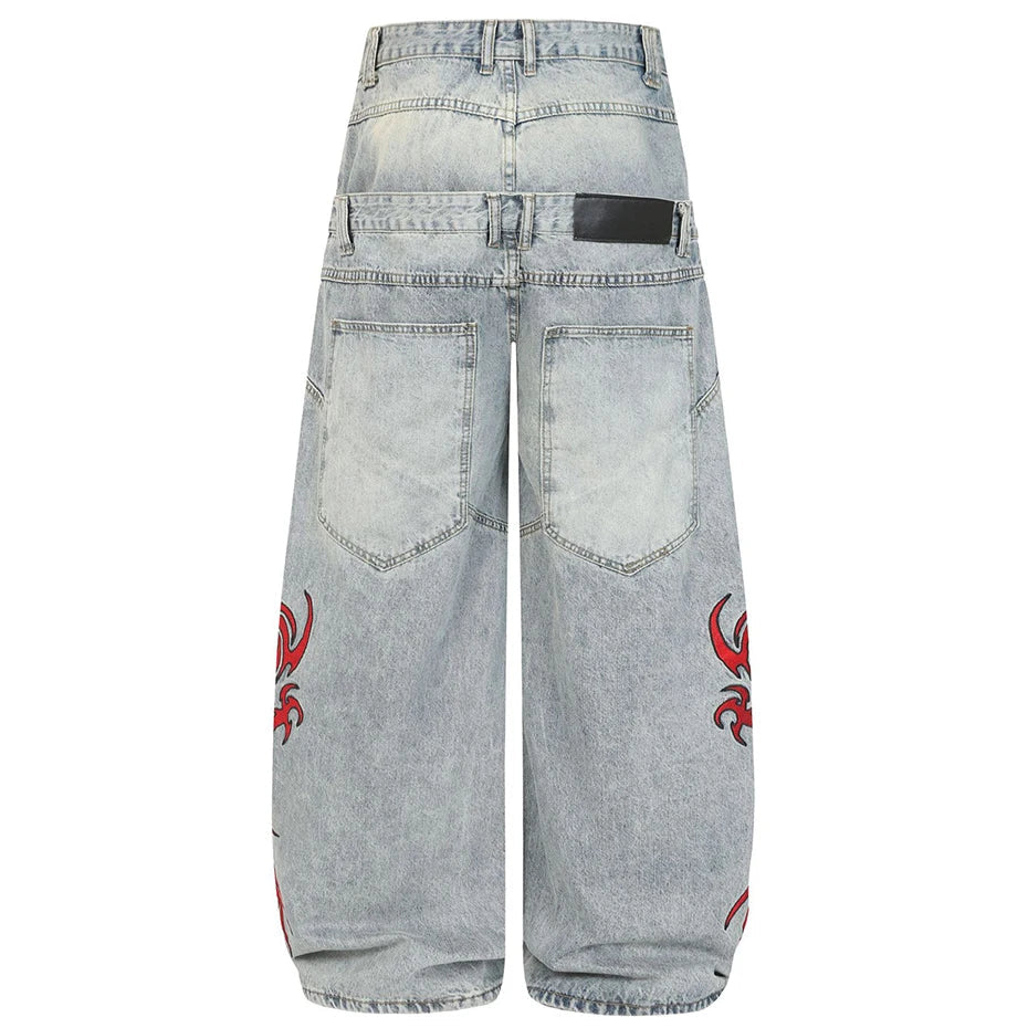 Baggy Barrel Mock Two Piece Embroidered Jeans — in alternativa