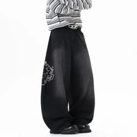 Baggy Black Accessorised Embroidered Jeans — vista posteriore