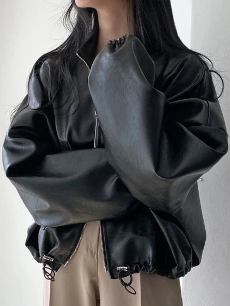 Baggy Black Leather Jacket — dettaglio del tessuto