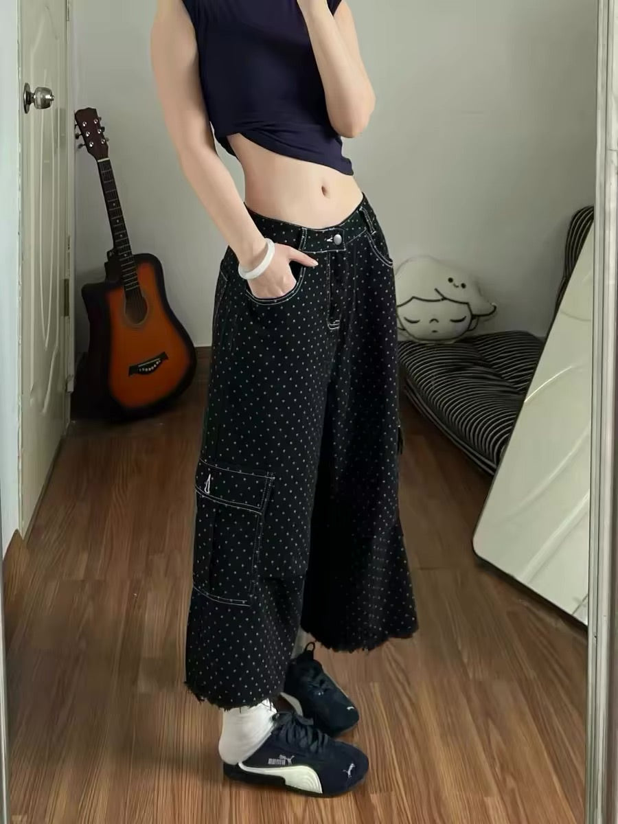 Baggy Black Polka Dot Cargo Denim Shorts Jorts — in alternativa