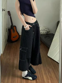Baggy Black Polka Dot Cargo Denim Shorts Jorts — in alternativa