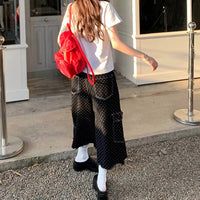 Baggy Black Polka Dot Cargo Denim Shorts Jorts — vista posteriore