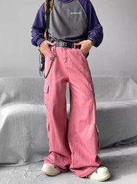Baggy Flared Pink Cargo Pants — dettaglio