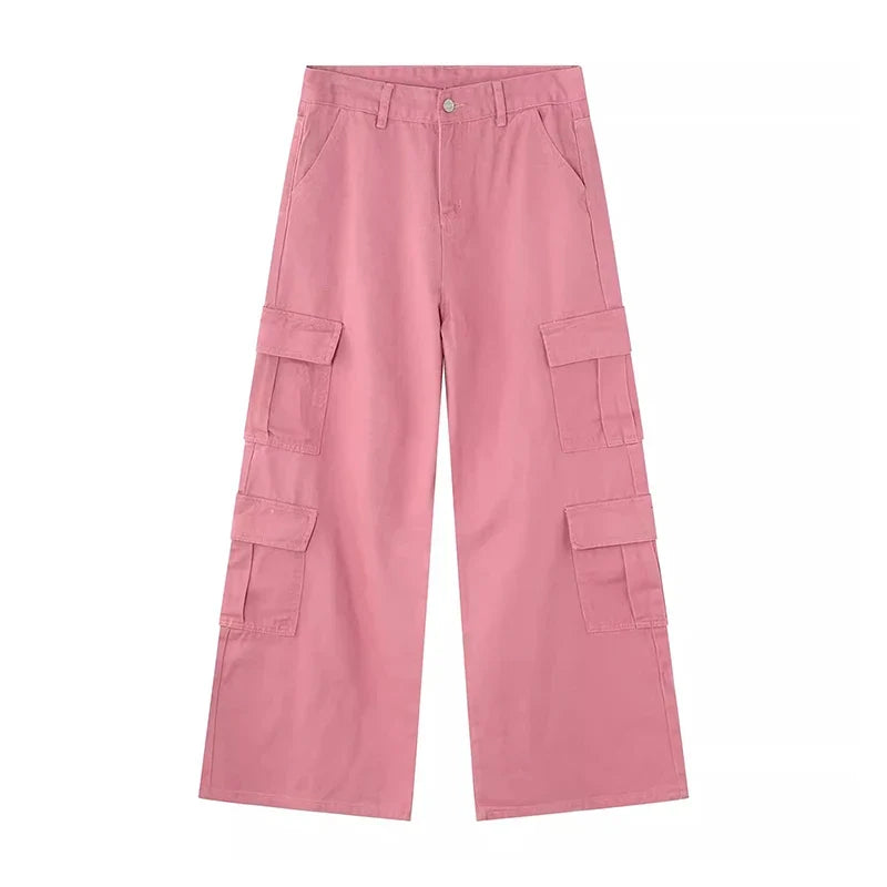 Baggy Flared Pink Cargo Pants — vista frontale